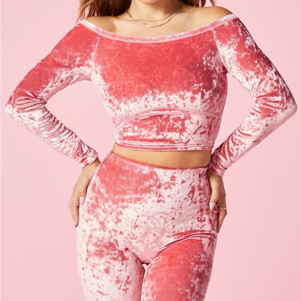 YITTY Velvet Off-Shoulder Jumpsuit in Coral